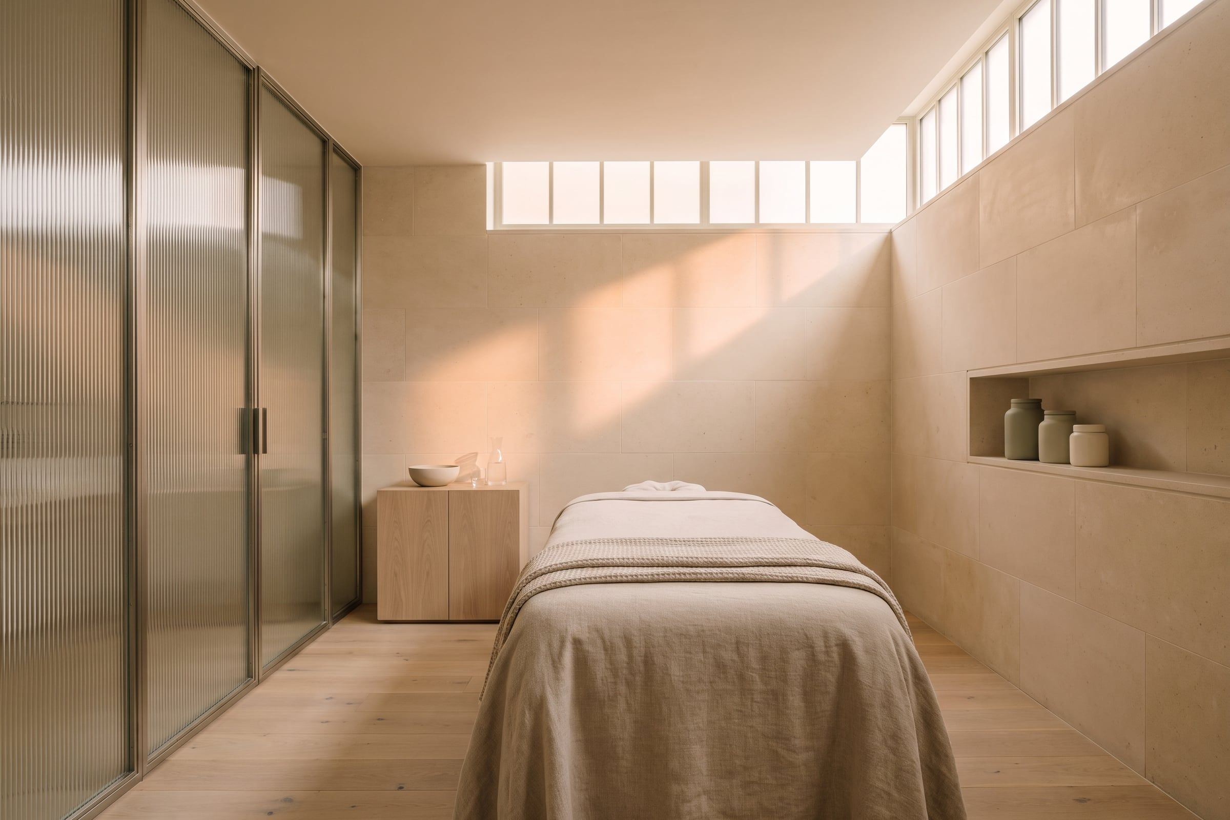 The main treatment room under a band of high clerestory windows